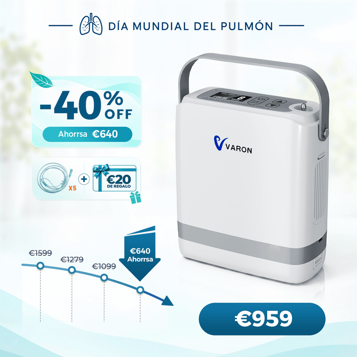 Nuevo VARON VP-8G | Concentrador de oxigeno portátil de flujo por pulsos (niveles 1–8)