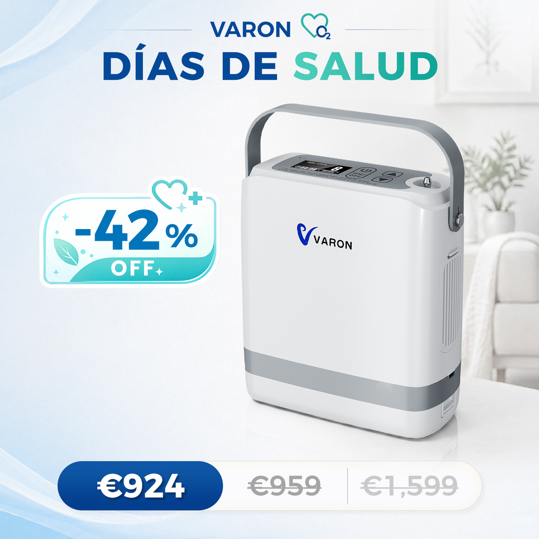 Nuevo VARON VP-8G | Concentrador de oxigeno portátil de flujo por pulsos (niveles 1–8)