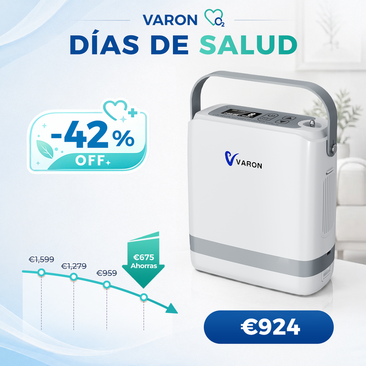 Nuevo VARON VP-8G | Concentrador de oxigeno portátil de flujo por pulsos (niveles 1–8)