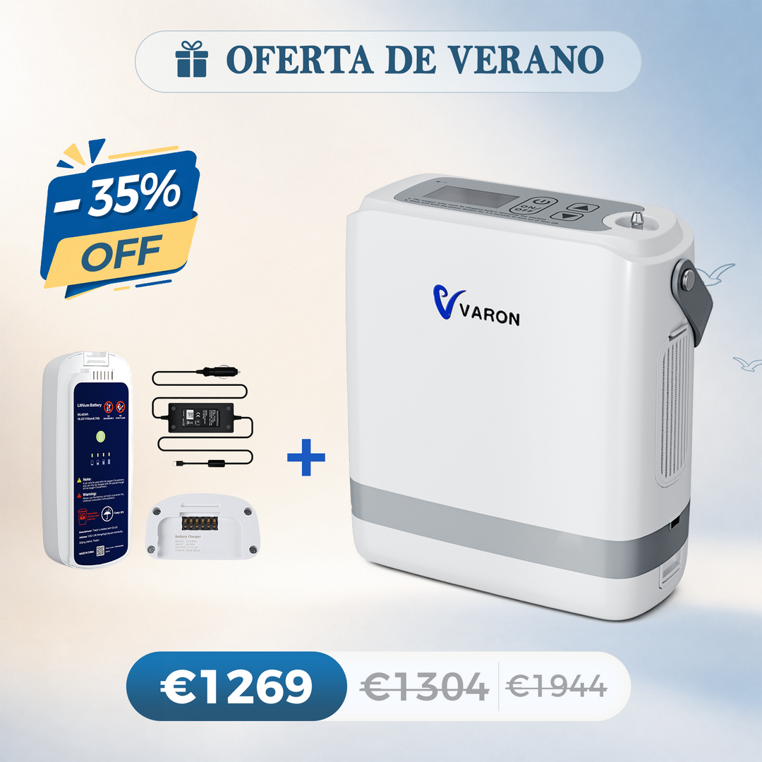 Nuevo VARON VP-8G | Concentrador de oxigeno portátil de flujo por pulsos (niveles 1–8)