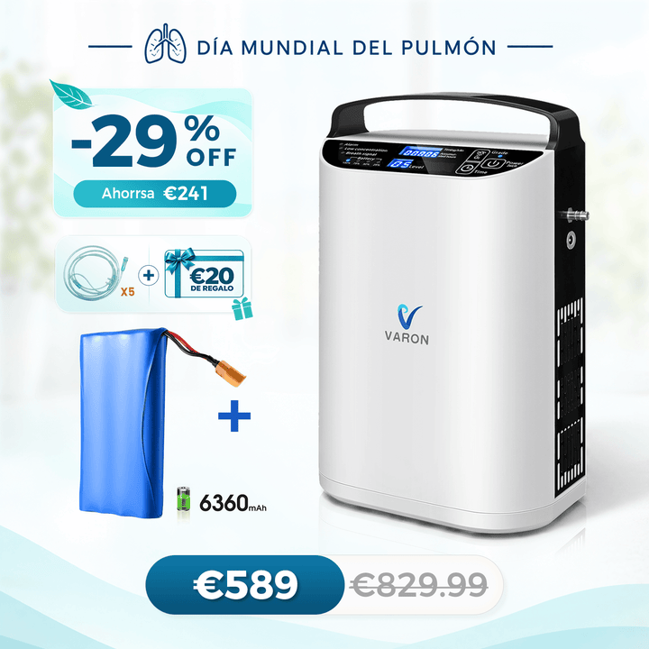 Concentrador de oxigeno portátil VARON VP-1 Pulse | Funcionamiento 24 horas, homologación CE
