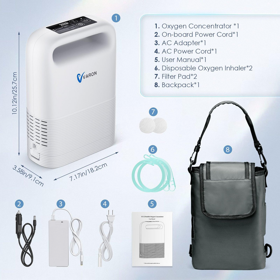 Concentrador de oxigeno portátil VARON VP-2 Pulse | 93 % de oxígeno, batería de larga duración, homologación CE