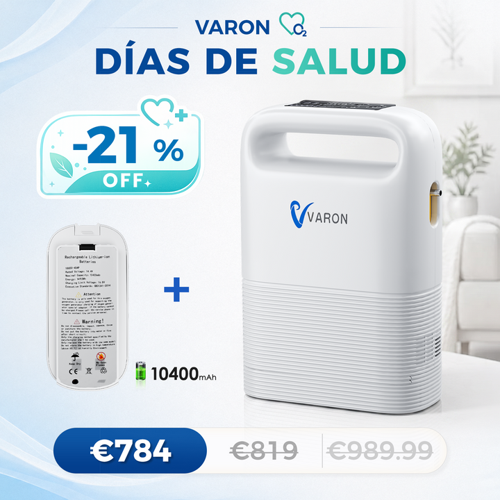 Concentrador de oxigeno portátil VARON VP-2 Pulse | 93 % de oxígeno, batería de larga duración, homologación CE