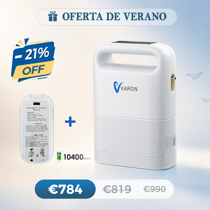 Concentrador de oxigeno portátil VARON VP-2 Pulse | 93 % de oxígeno, batería de larga duración, homologación CE