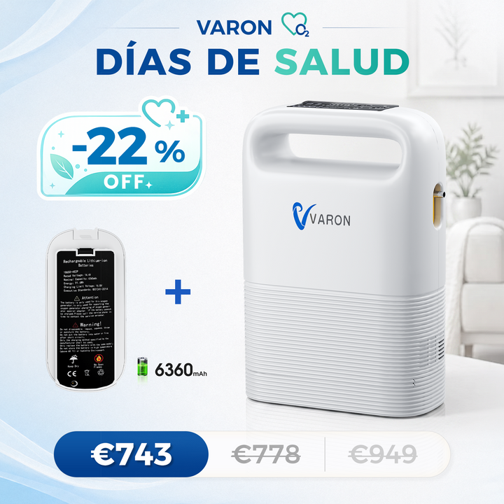 Concentrador de oxigeno portátil VARON VP-2 Pulse | 93 % de oxígeno, batería de larga duración, homologación CE