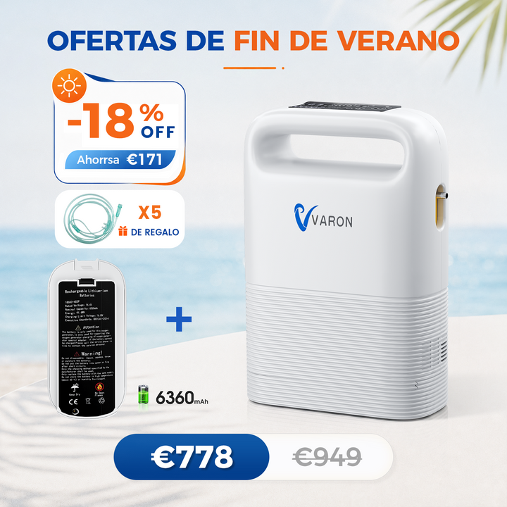 Concentrador de oxigeno portátil VARON VP-2 Pulse | 93 % de oxígeno, batería de larga duración, homologación CE