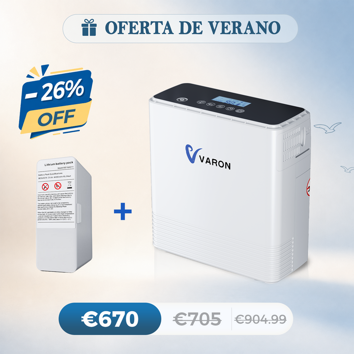 Concentrador de oxigeno portátil continuo VARON VP-6 | Caudal de  1-6 niveles (ajustable), homologado CE