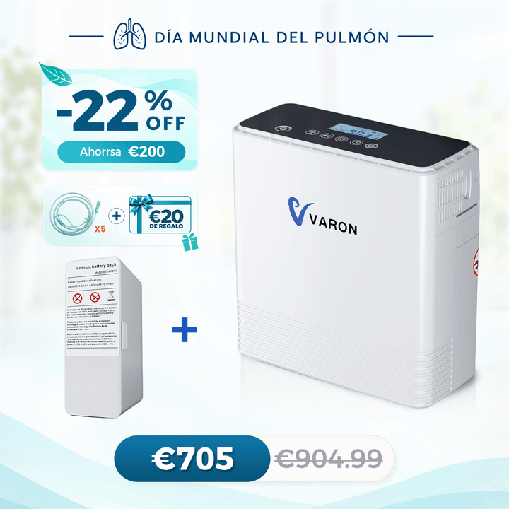 Concentrador de oxigeno portátil continuo VARON VP-6 | Caudal de  1-6 niveles (ajustable), homologado CE