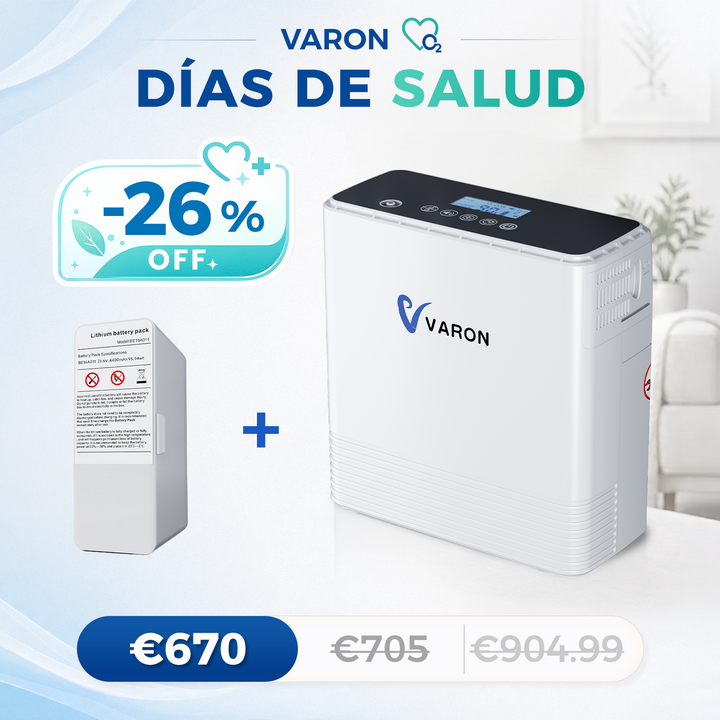 Concentrador de oxigeno portátil continuo VARON VP-6 | Caudal de  1-6 niveles (ajustable), homologado CE