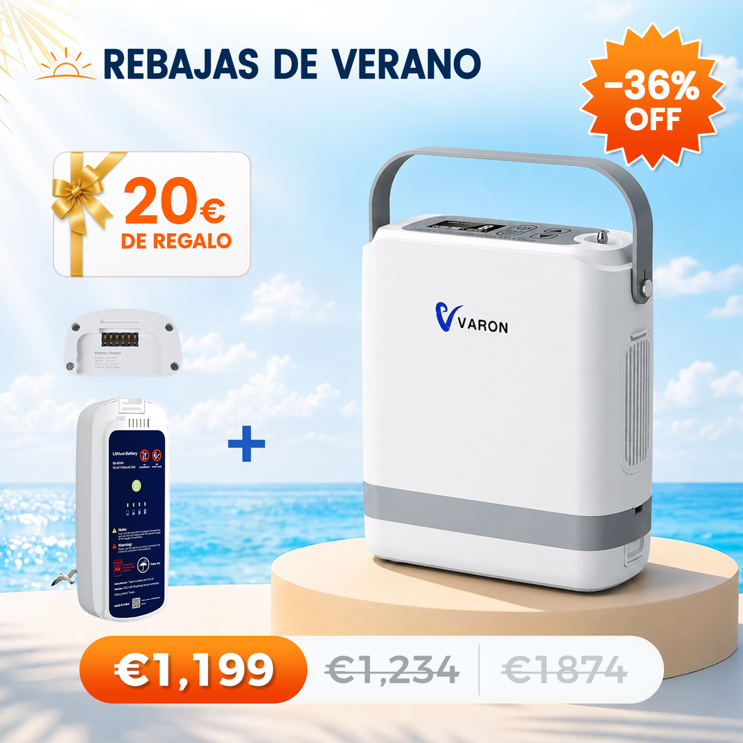 Nuevo VARON VP-8G | Concentrador de oxigeno portátil de flujo por pulsos (niveles 1–8)