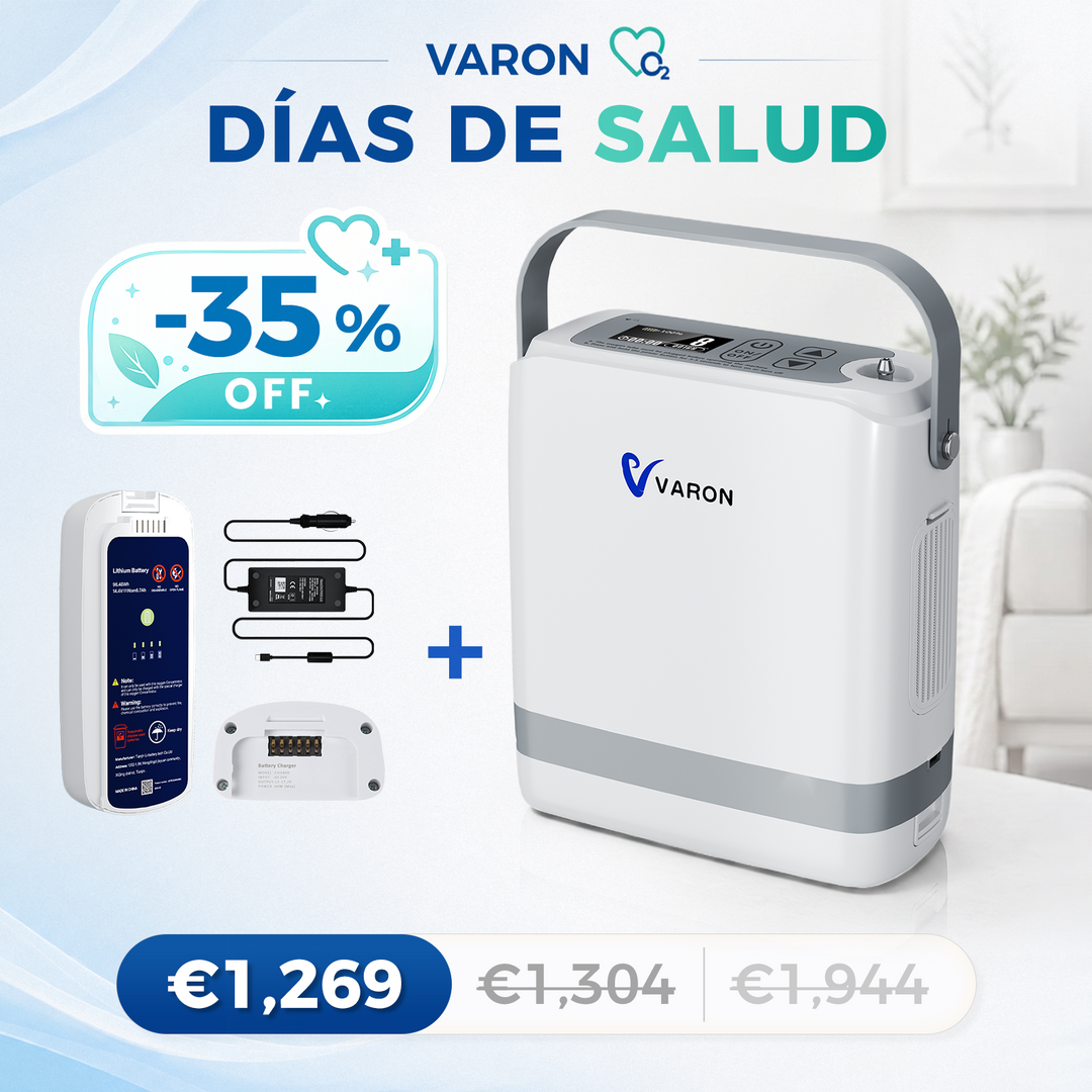 Nuevo VARON VP-8G | Concentrador de oxigeno portátil de flujo por pulsos (niveles 1–8)