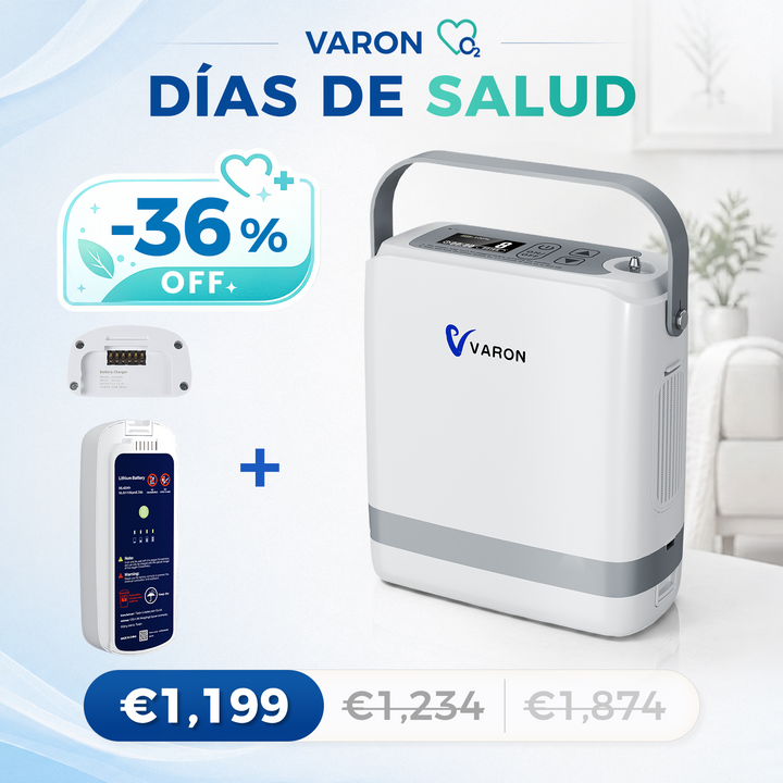 Nuevo VARON VP-8G | Concentrador de oxigeno portátil de flujo por pulsos (niveles 1–8)