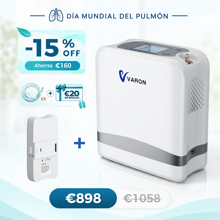VARON VP-8 Lite | Concentrador de oxígeno de flujo pulsado ligero de 2 kg (7 niveles de flujo)