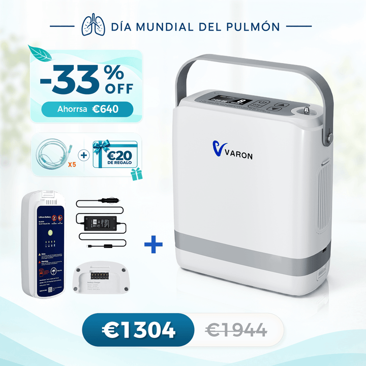 Nuevo VARON VP-8G | Concentrador de oxigeno portátil de flujo por pulsos (niveles 1–8)