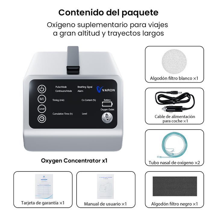 VARON VT-1 | Concentrador de oxígeno de viaje con doble modo (niveles 1-5)