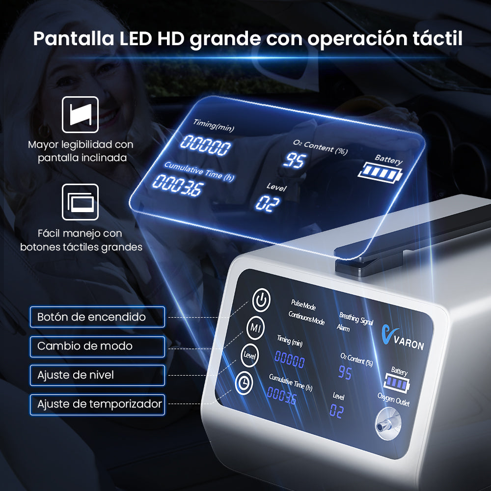 VARON VT-1 | Concentrador de oxígeno de viaje con doble modo (niveles 1-5)