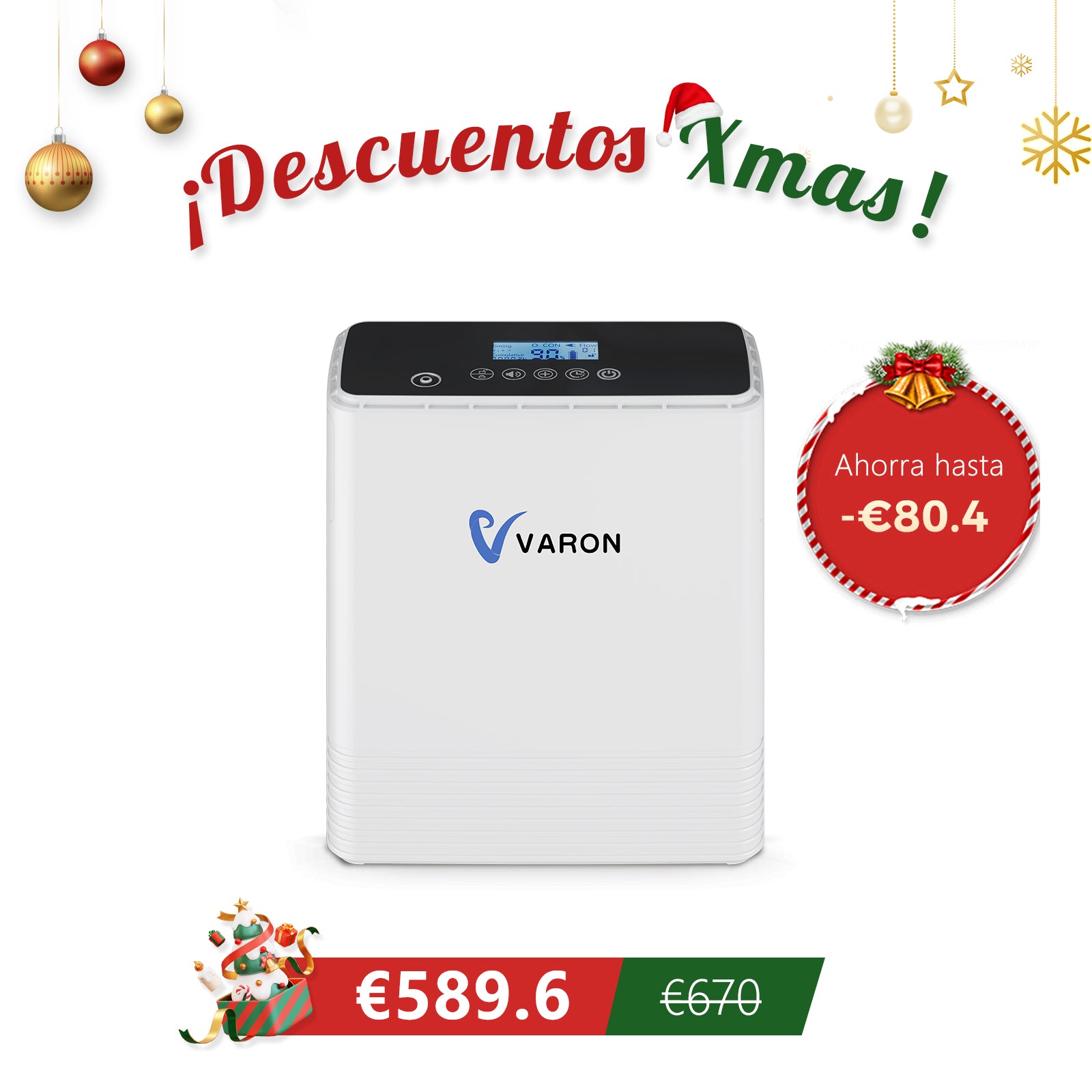 Concentrador de oxígeno portátil continuo VARON VP-6 | Caudal de  1-6 niveles (ajustable), homologado CE