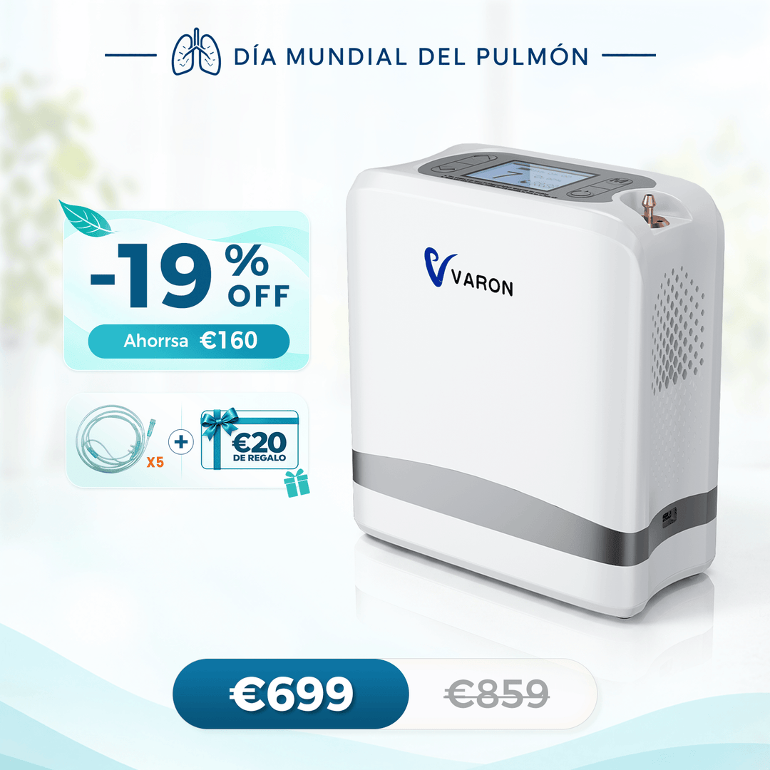 VARON VP-8 Lite | Concentrador de oxígeno de flujo pulsado ligero de 2 kg (7 niveles de flujo)