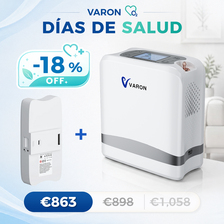 VARON VP-8 Lite | Concentrador de oxígeno de flujo pulsado ligero de 2 kg (7 niveles de flujo)