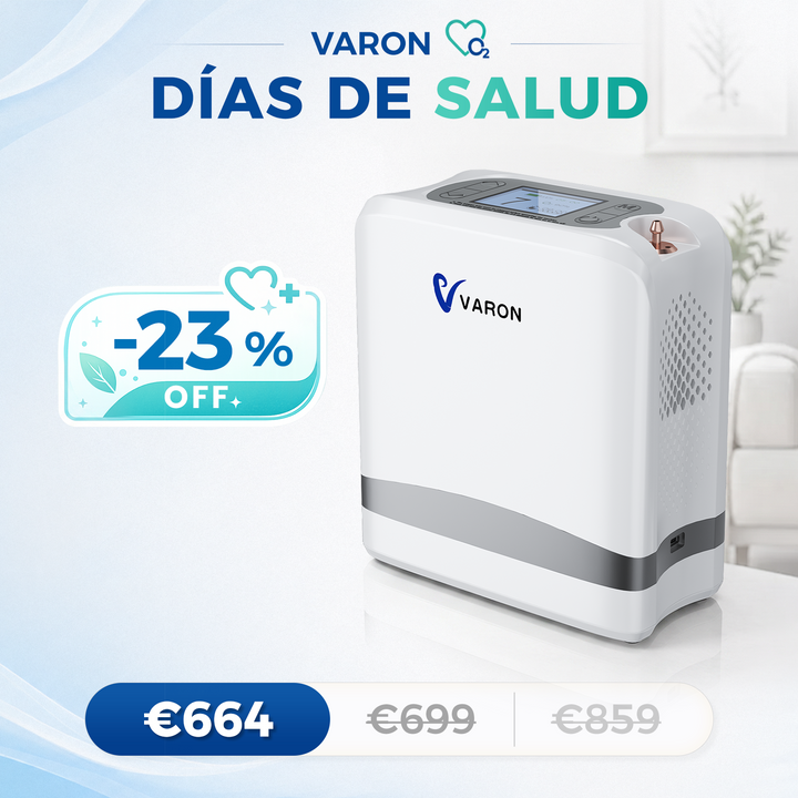 VARON VP-8 Lite | Concentrador de oxígeno de flujo pulsado ligero de 2 kg (7 niveles de flujo)