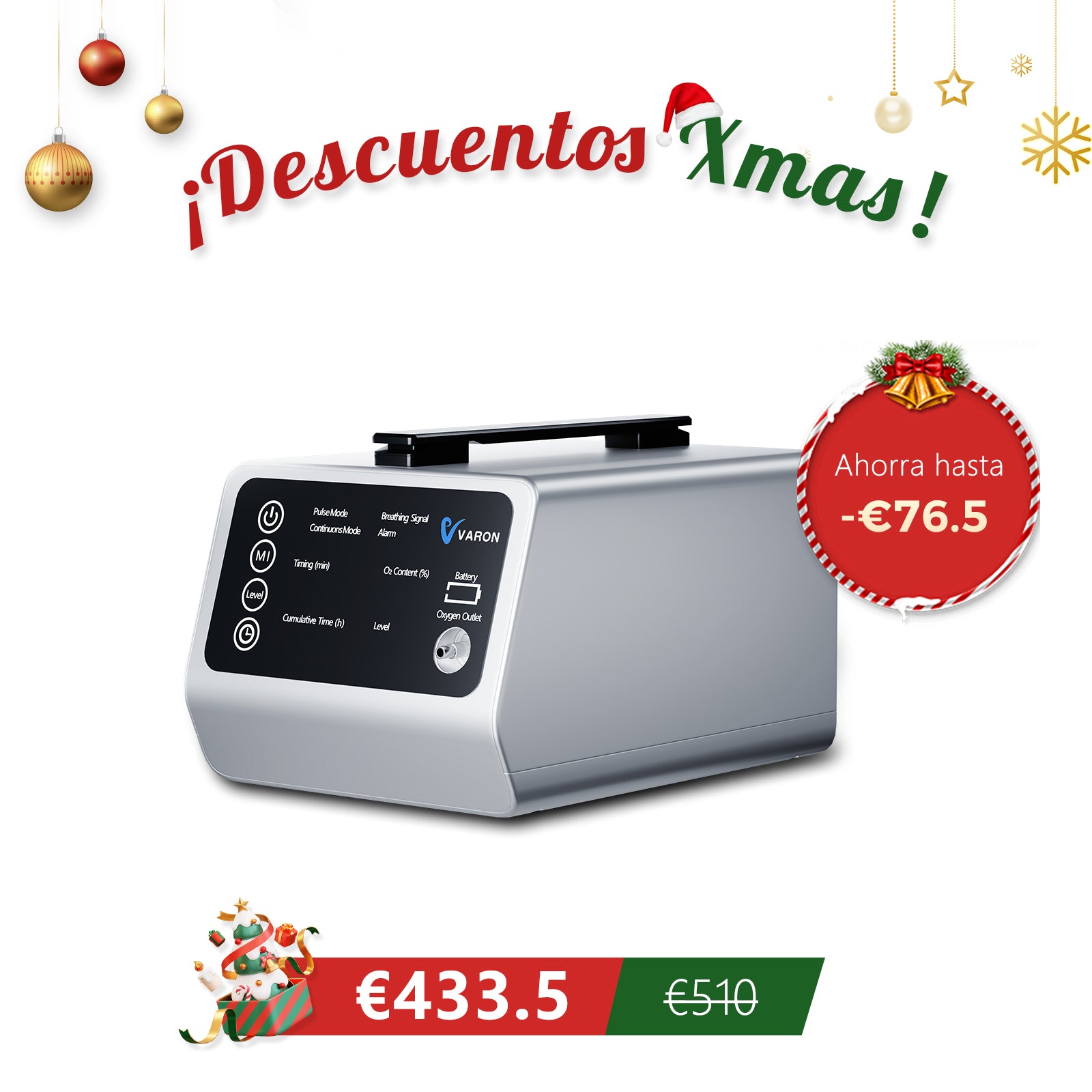 VARON VT-1 | Concentrador de oxígeno de viaje con doble modo (niveles 1-5)